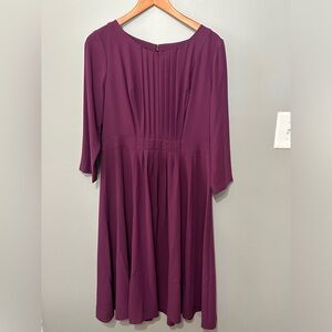 Talbots Dress Burgundy Color Pleated Front Lined Pretty Waistband 8 EUC!